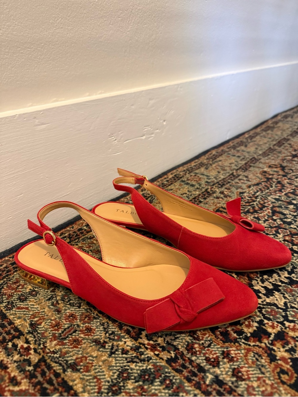 Talbots Red Suede Slingback Mules with Bow